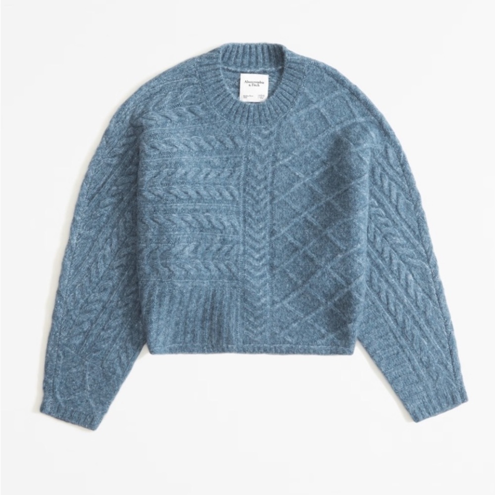 Cable Crew Dolman Sweater in Blue